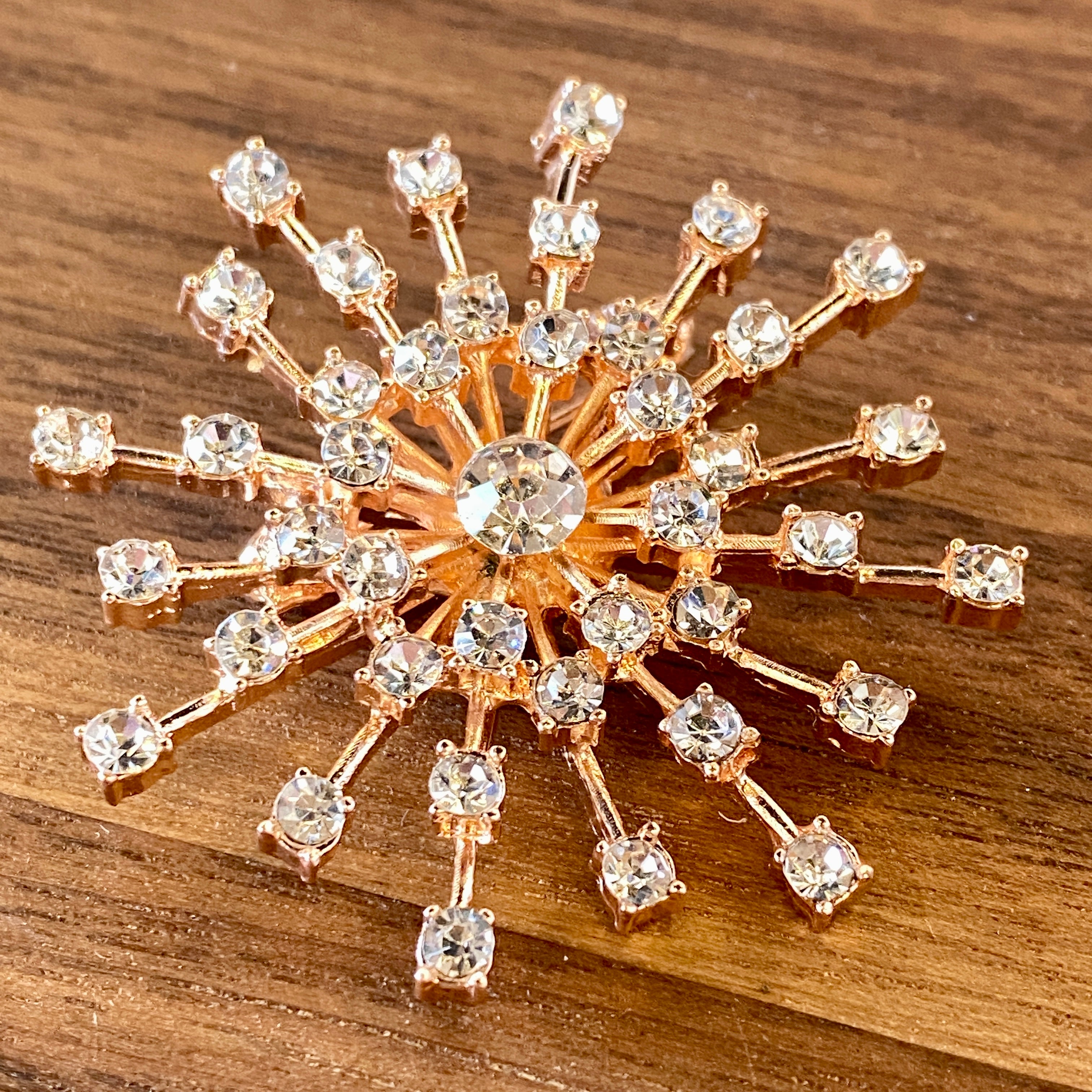 Starburst Special Occasion Brooch in Rose Gold and Cubic Zirconia Brooch Restrained Grace