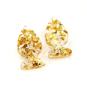 Gold Leaf Lucite Butt Plug Stud Earrings Earrings Restrained Grace