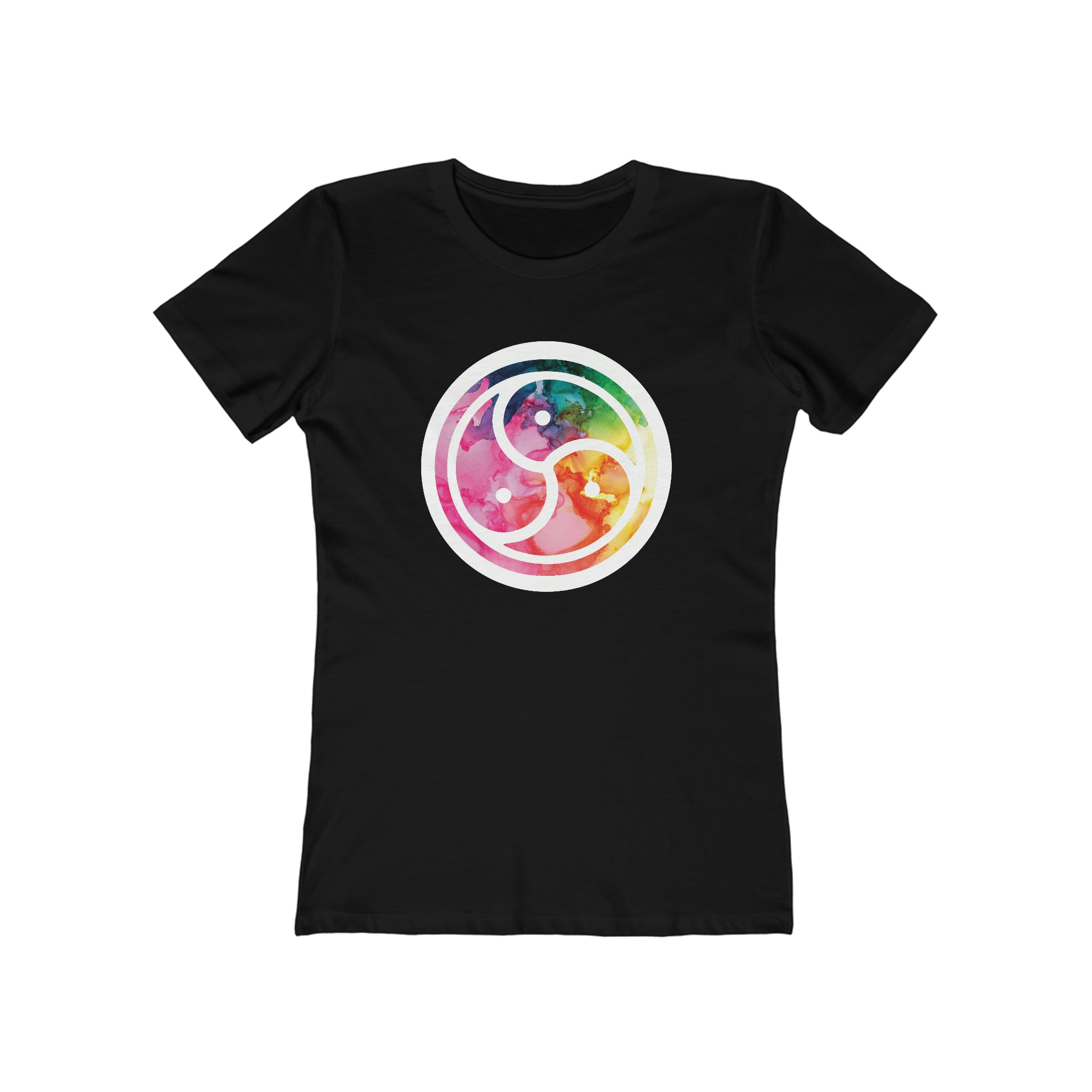 Watercolor Rainbow BDSM Emblem Femme Fit T-Shirt T-Shirt Restrained Grace Solid Black S
