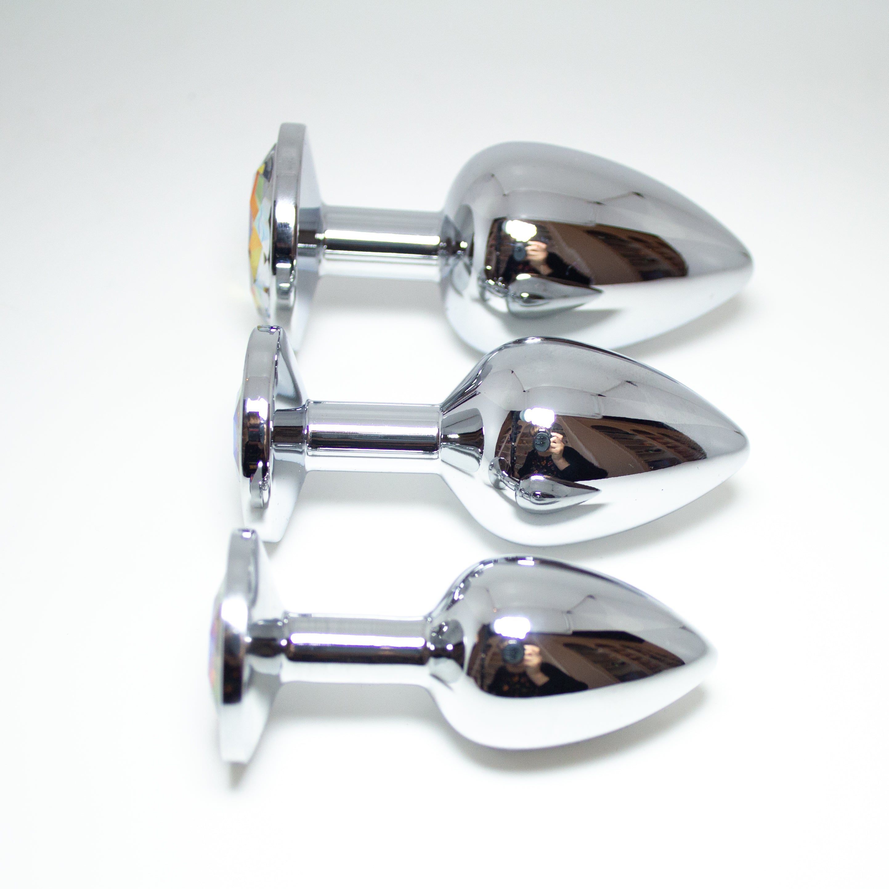 Silver Rainbow Crystal Rhinestone Butt Plug Plug Restrained Grace