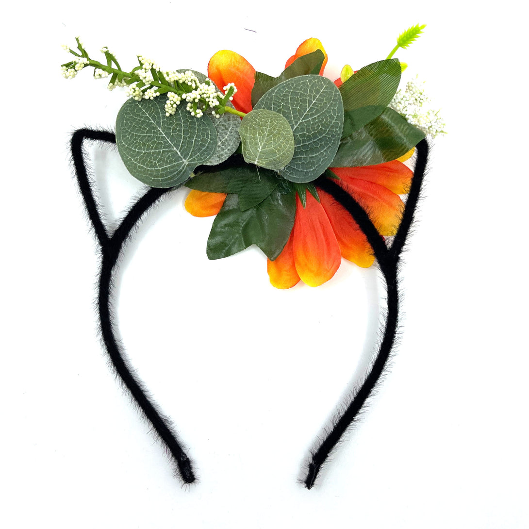 Floral Cat Ears Headband - Sunflower & Black Tiara Restrained Grace   