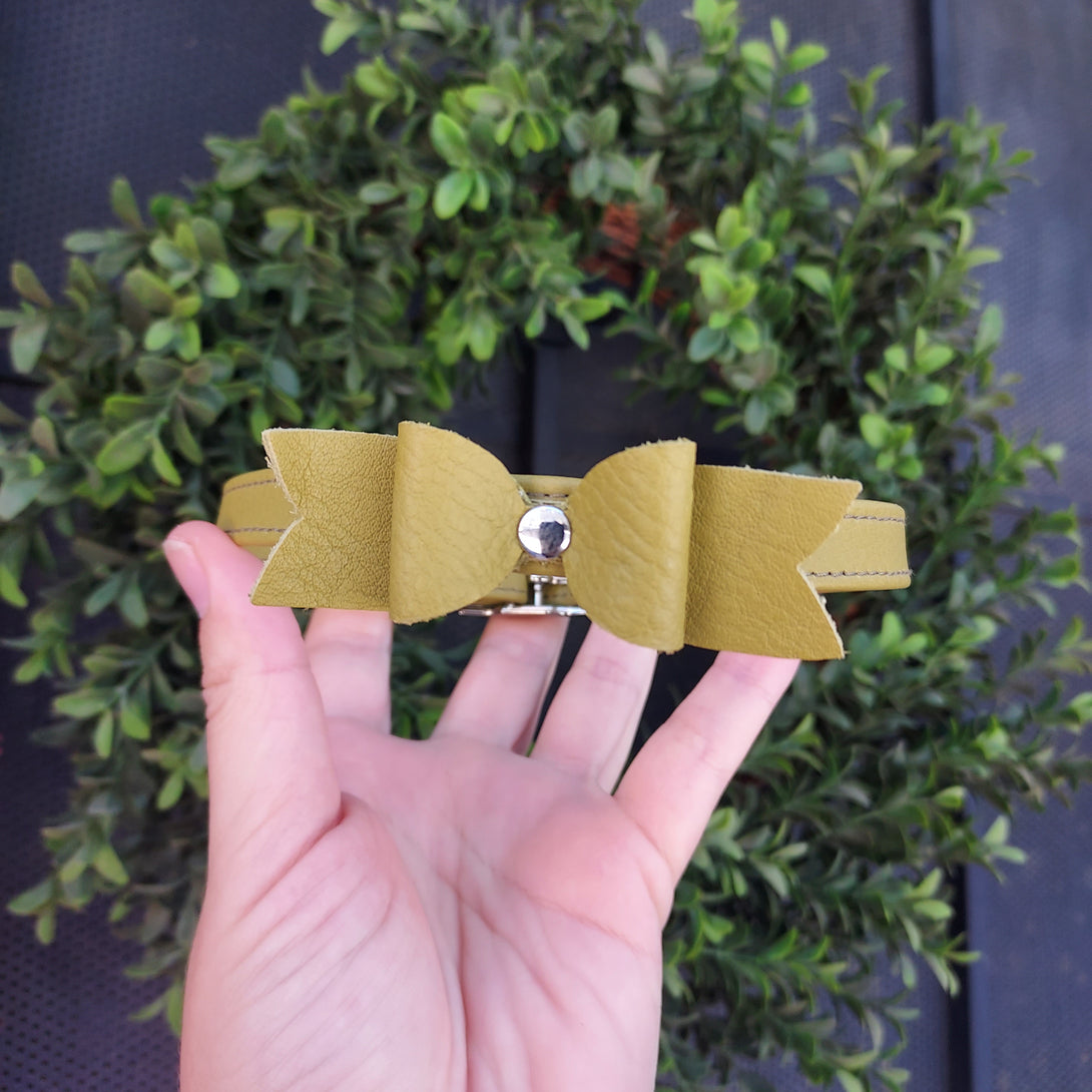 Sample Sale - Petite Collar with Bow - Olive Green & Silver 13-15" Sample Sale Restrained Grace   