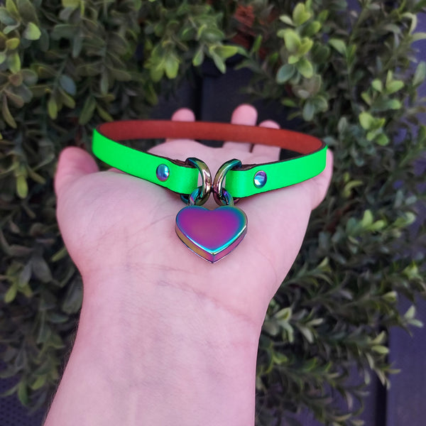 Sample Sale - Mini Locking Collar - neon green & rainbow 12"