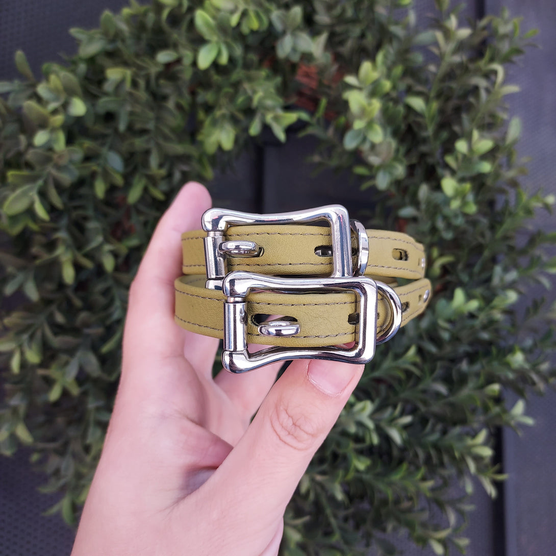 Sample Sale - Locking Buckle Petite Cuff Set - Olive Green & Silver - 8.5-11.5" Sample Sale Restrained Grace   