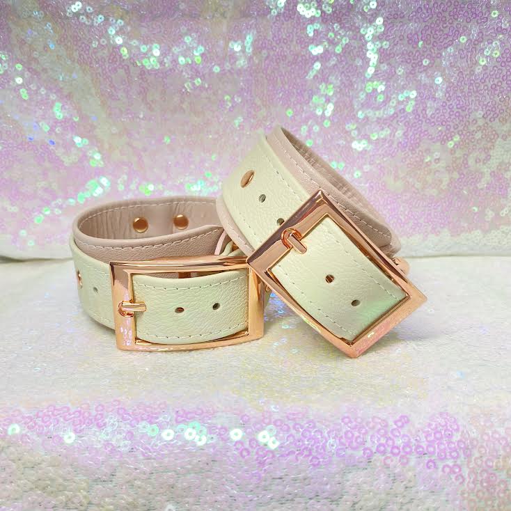Blush Pink and Cream Leather Bold Cuffs - Limited Edition Cuffs Restrained Grace   