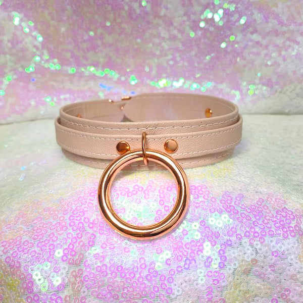 Blush Pink and Rose Gold Deluxe Leather Collar - Limited Edition Collar Restrained Grace   