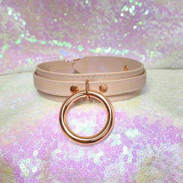 Blush Pink and Rose Gold Deluxe Leather Collar - Limited Edition Collar Restrained Grace   