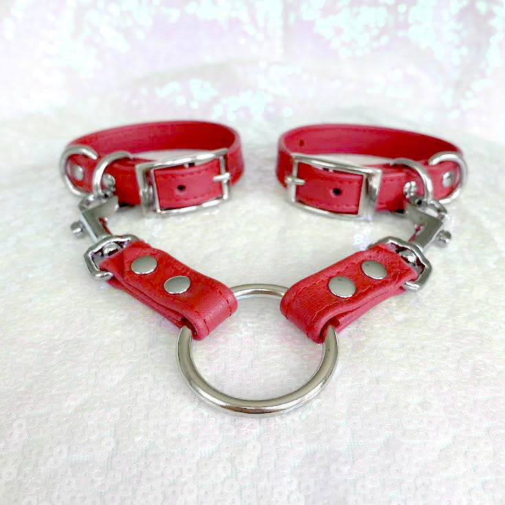 Cherry Red Leather BDSM Double Snap Hook Bondage Strap Restrained Grace   