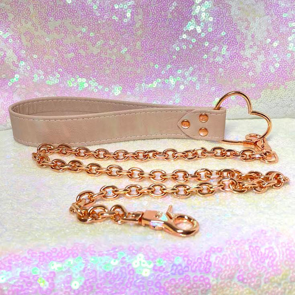 Blush Pink and Rose Gold Leather BDSM Heart Leash - Limited Edition Leash Restrained Grace   