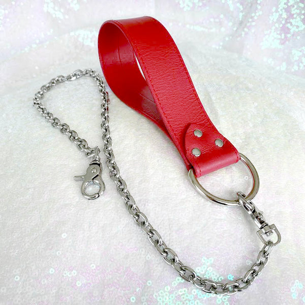 Cherry Red and Silver Leather BDSM Leash Leash Restrained Grace   