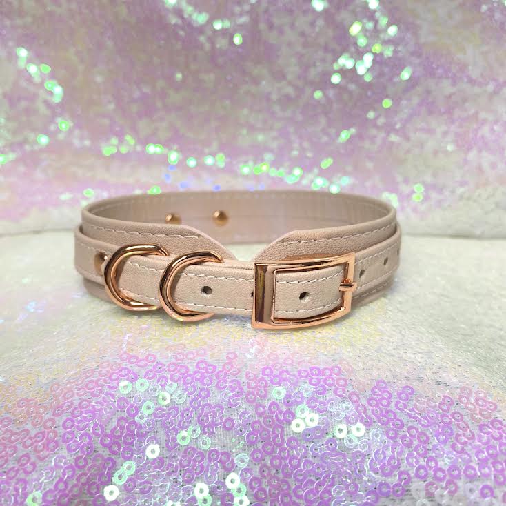 Blush Pink and Rose Gold Deluxe Leather Collar - Limited Edition Collar Restrained Grace   