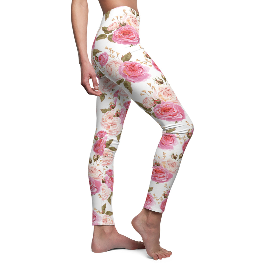 Cabbage Rose Floral Soft Touch Leggings Leggings Restrained Grace S White stitching 