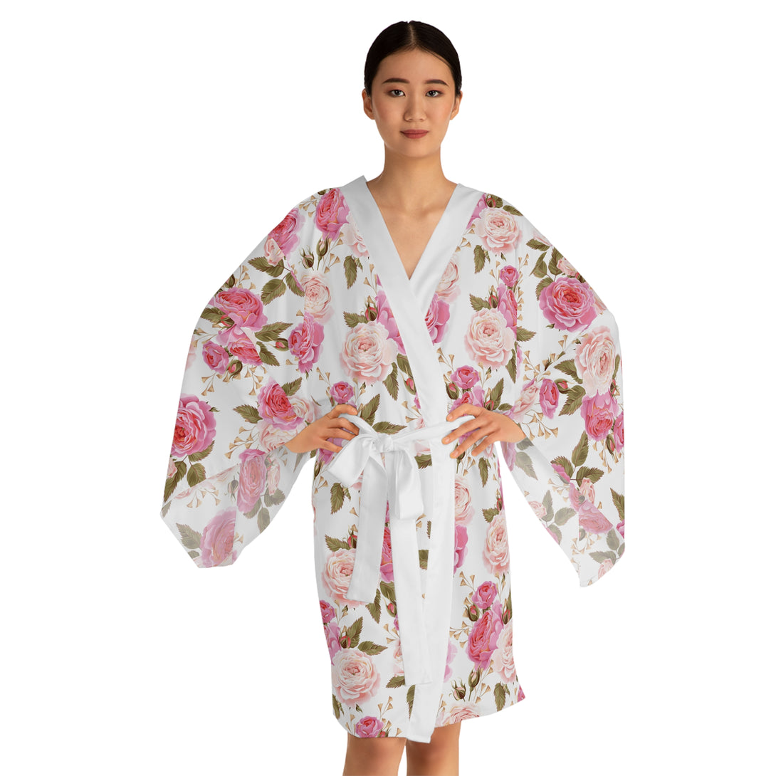 Cabbage Rose Floral Cottagecore Kimono Robe Restrained Grace XS White 