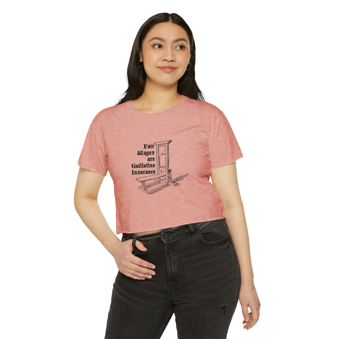 Fair Wages are Guillotine Insurance Crop Top T-Shirt Restrained Grace Desert Pink XS 