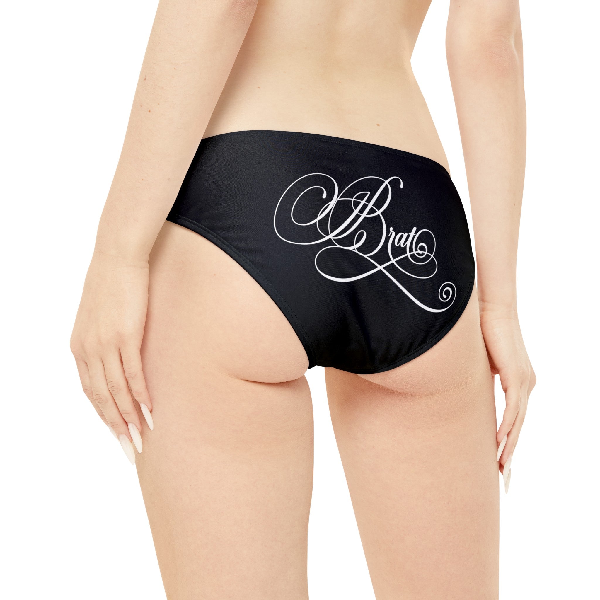 Brat Calligraphy Tie Side Bikini Bottom Swimwear Restrained Grace XS Black 