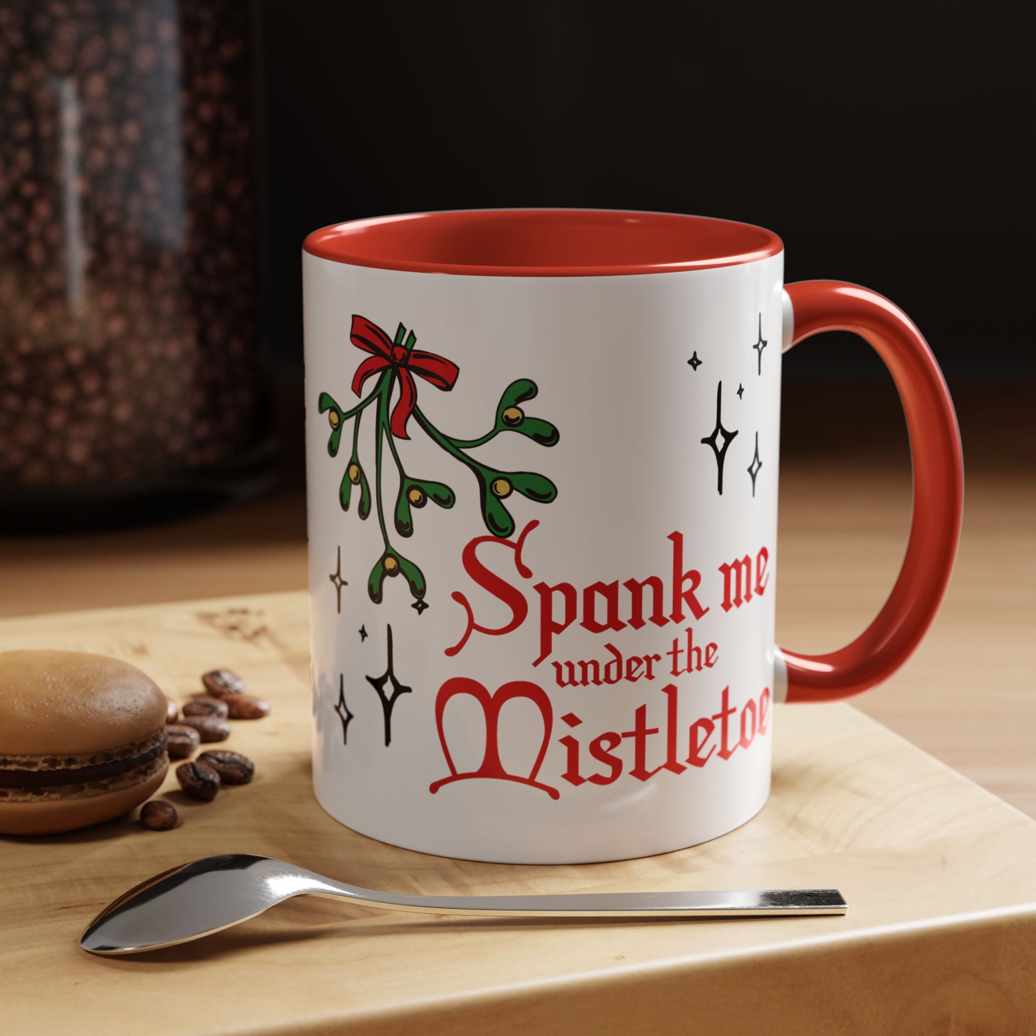 Spank Me Under the Mistletoe - Retro Christmas Mug Mug Restrained Grace 11oz Red 