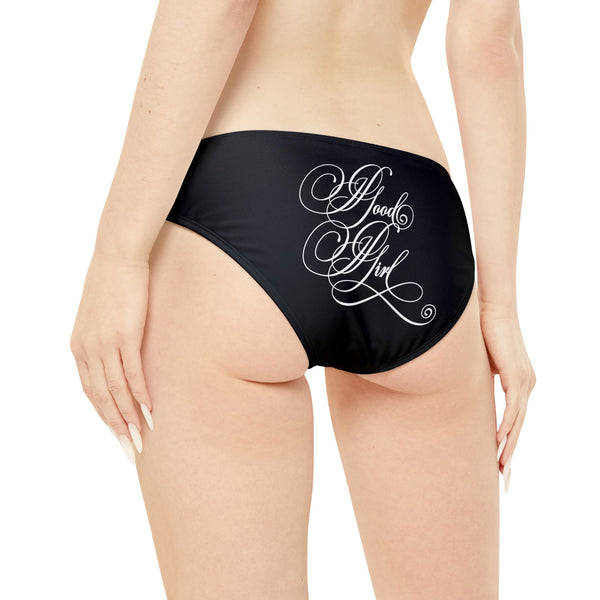 Good Girl Calligraphy Tie Side Bikini Bottom Swimwear Restrained Grace XS Black 