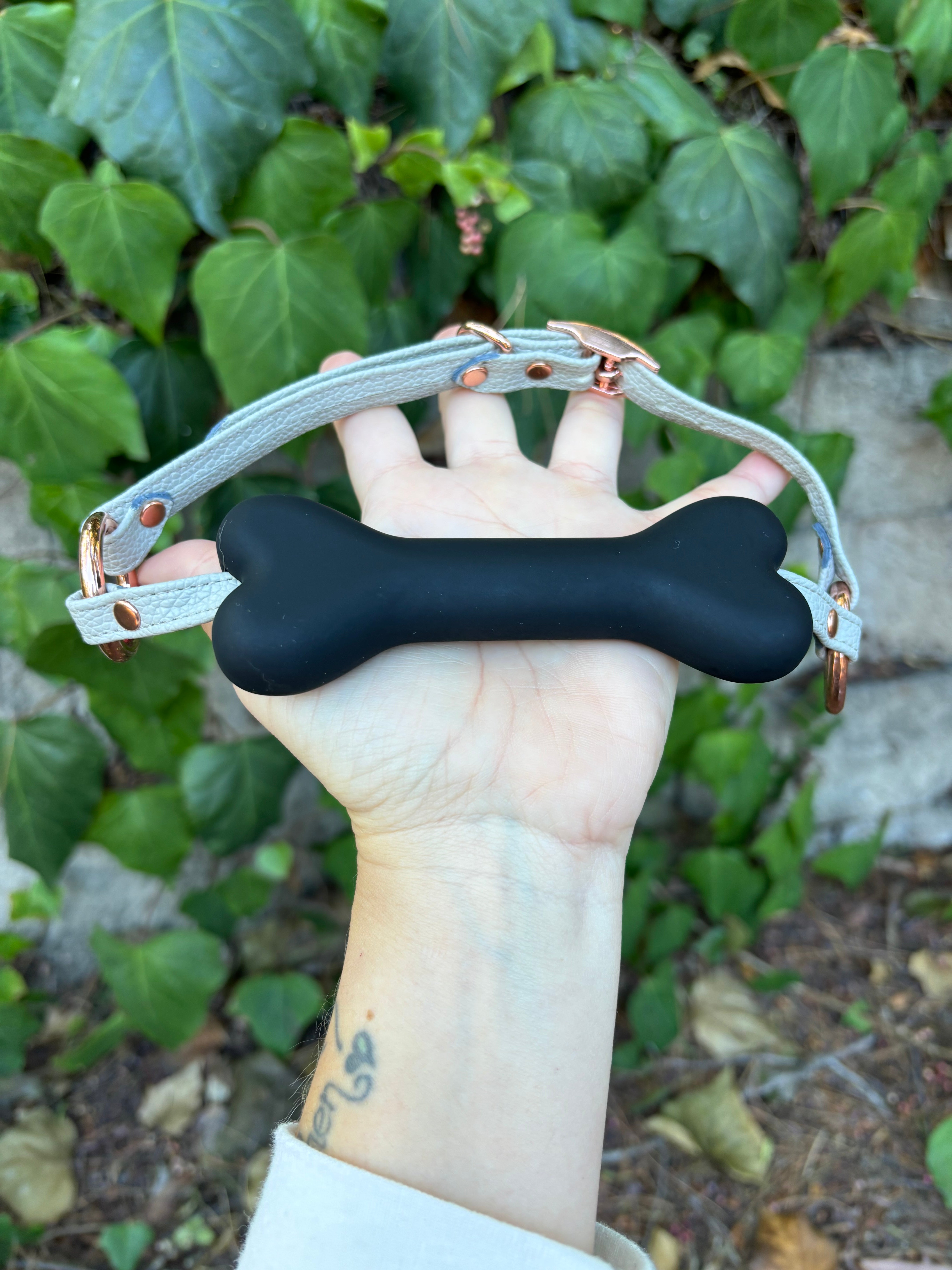 Sample Sale - Bone Gag - Vegan Dove Gray and Rose Gold Gag Restrained Grace