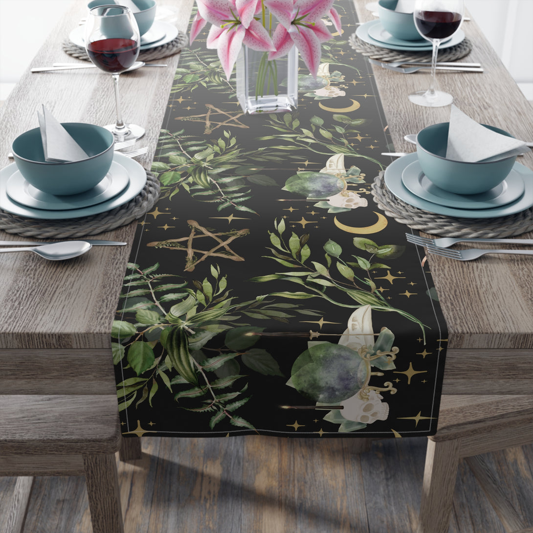 Yuletide Greenery Table Runner Holiday Decor Restrained Grace 16" × 72" Cotton Twill 