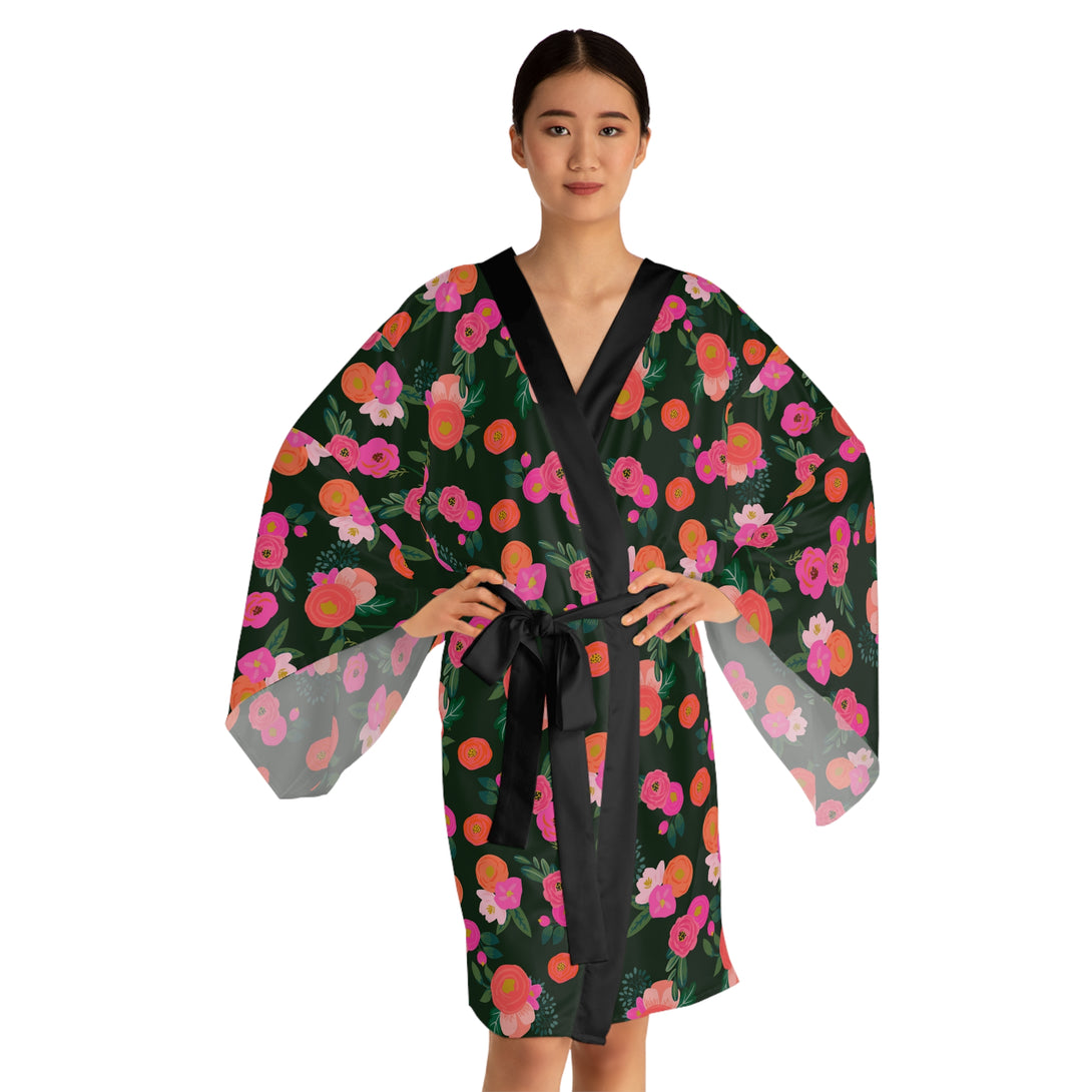 Miss Kit Floral Kimono Robe Restrained Grace XS Black 
