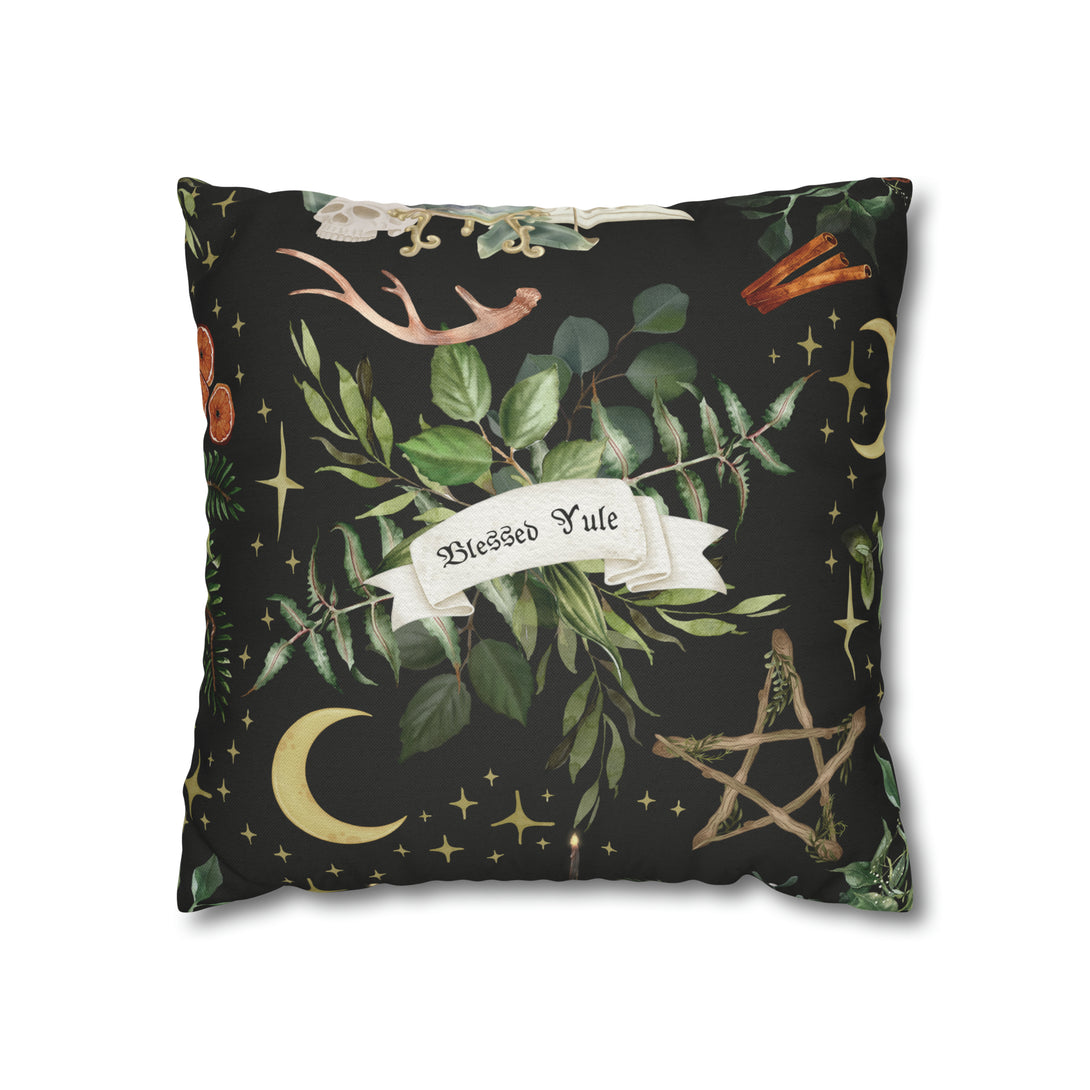 Blessed Yule Square Pillow Case - 4 Sizes Holiday Decor Restrained Grace 16" × 16"  