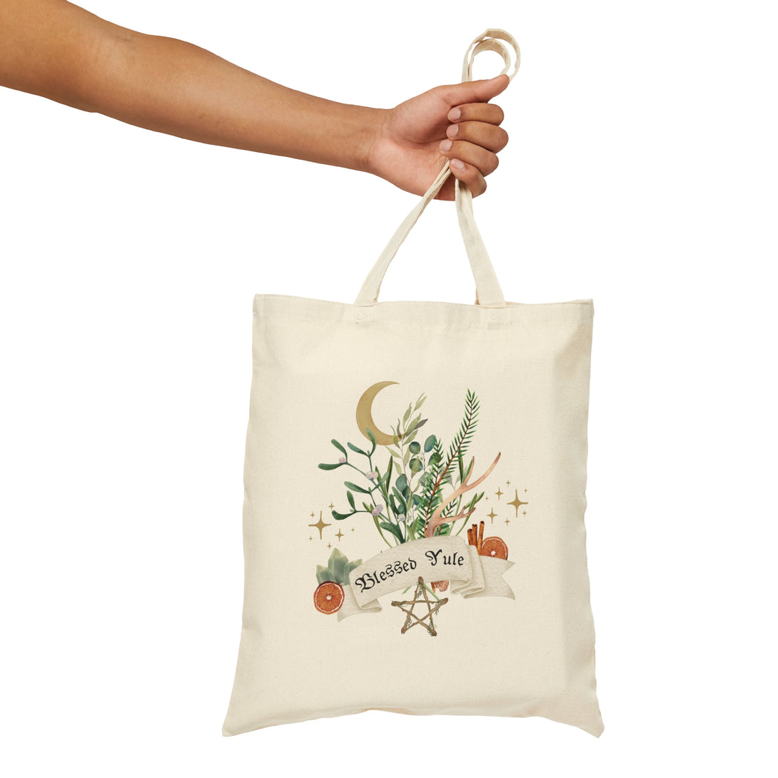 Blessed Yule Cotton Canvas Tote Bag Bags Restrained Grace Natural 15" x 16" 