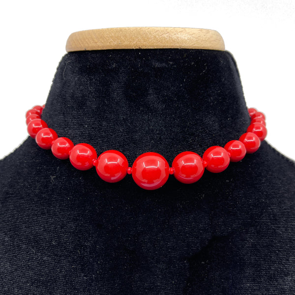 True Vintage Day Collar - 14"+ 1960s Red Graduated Acrylic  -  #723-10