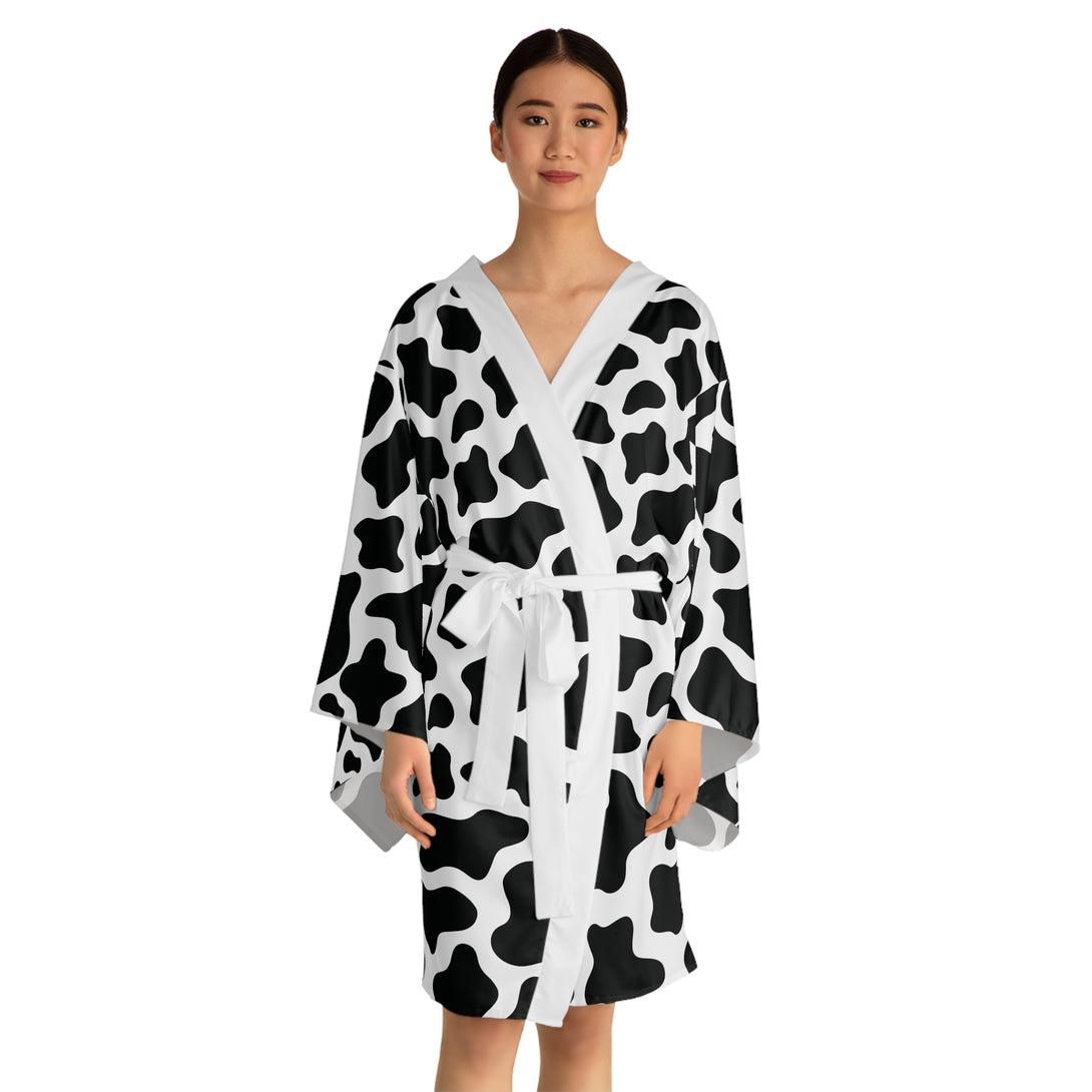 Cow Print Kimono Robe Restrained Grace 2XL White 