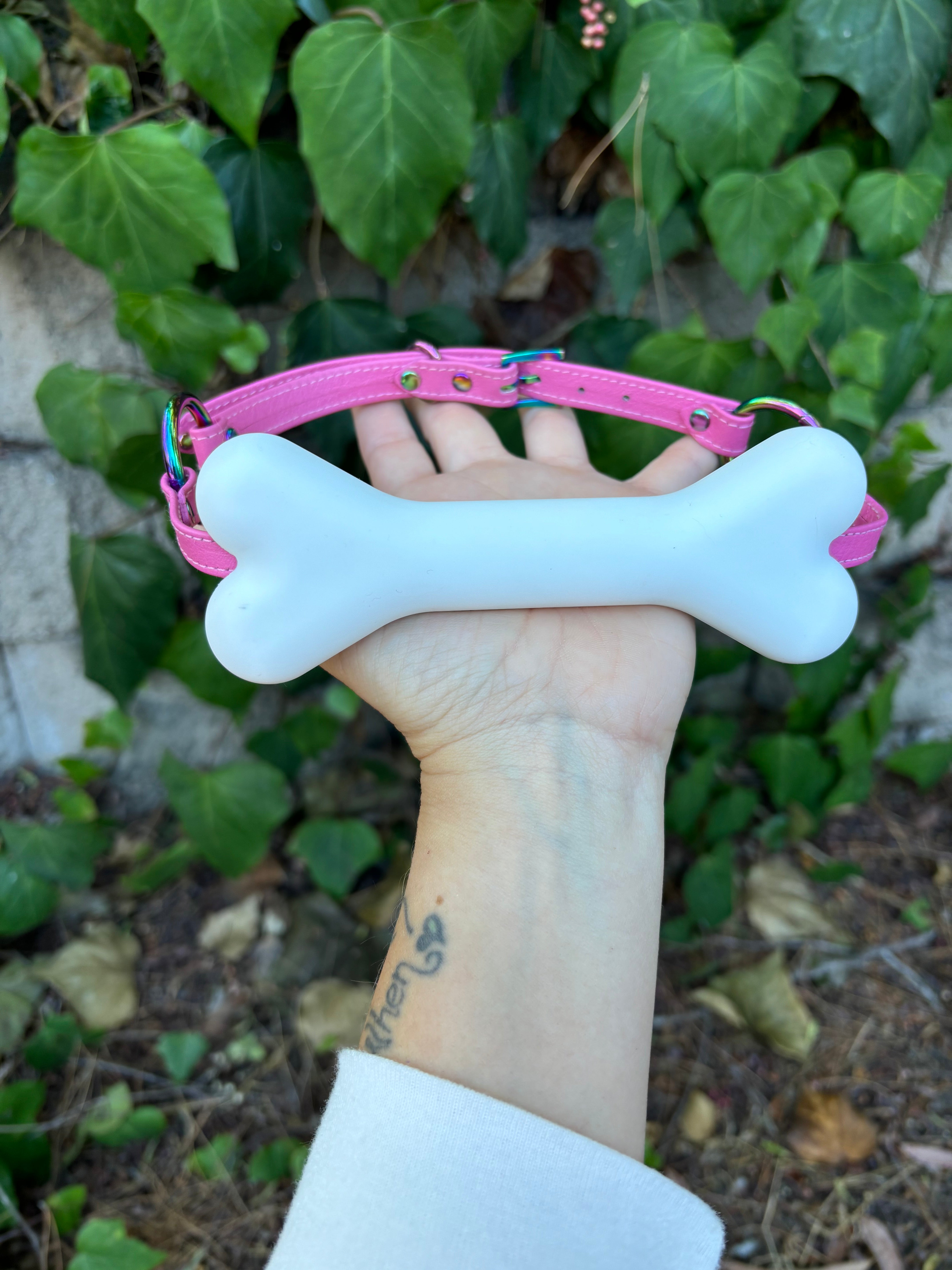 Sample Sale - Bone Gag - Flamingo Pink and Iridescent Rainbow Gag Restrained Grace