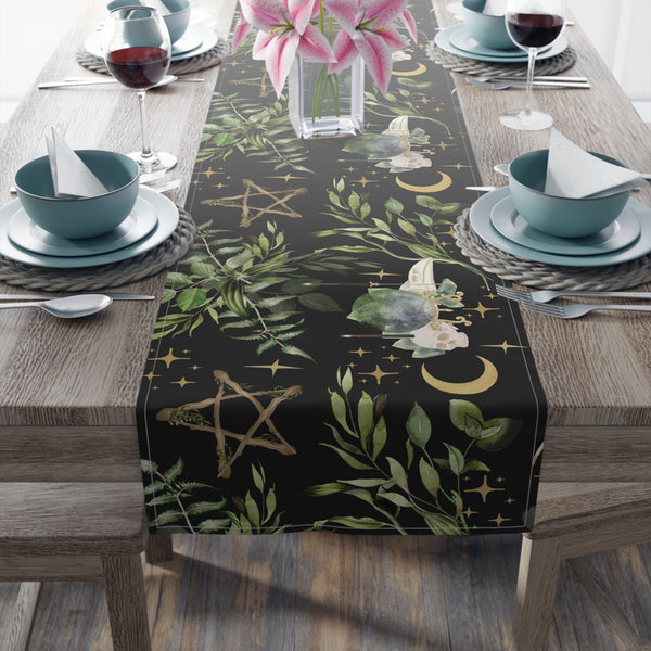Yuletide Greenery Table Runner Holiday Decor Restrained Grace 16" × 90" Cotton Twill 
