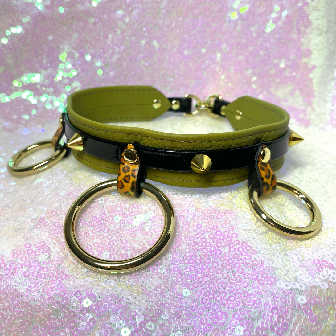 Sample Sale - Locking Layered Collar - Olive Green and Gold - 14" Sample Sale Restrained Grace   