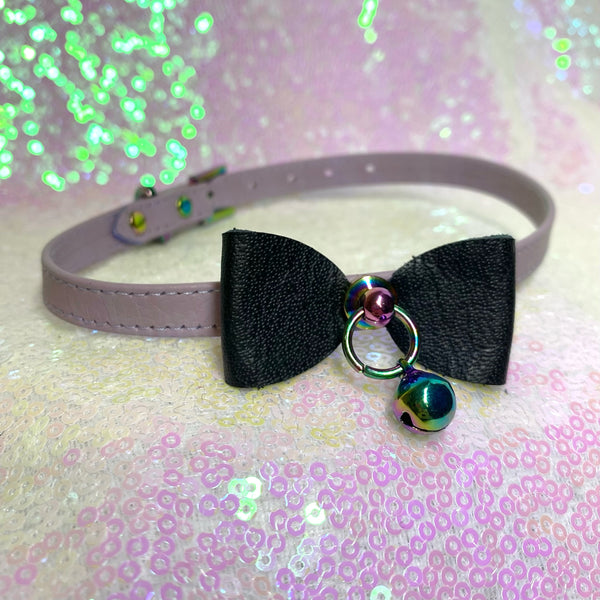 Sample Sale - Bow Mini Collar - Lavender and Iridescent Rainbow Sample Sale Restrained Grace   