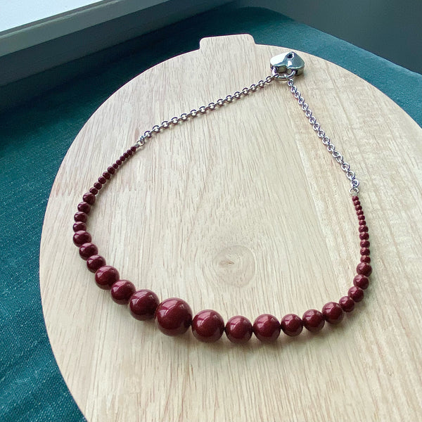Sample Sale - Swarovski Crystal Pearl Collar - Crimson Red and Silver - 18" Sample Sale Restrained Grace   