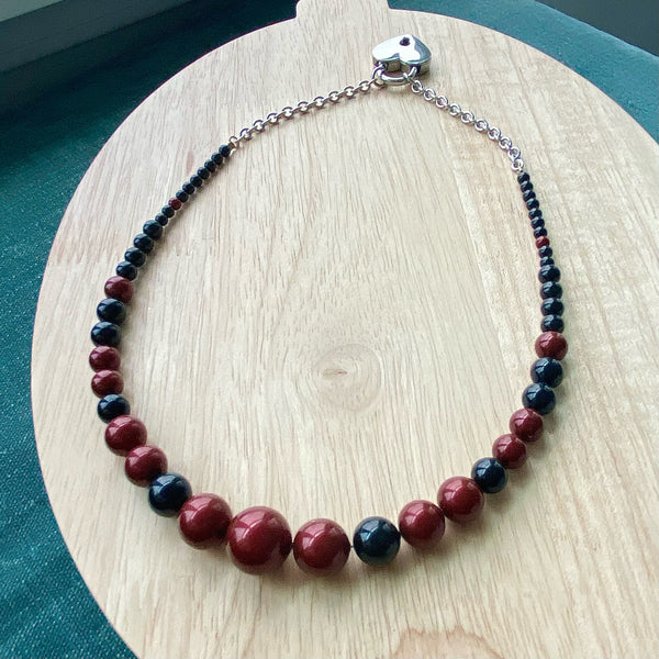 Sample Sale - Swarovski Crystal Pearl Collar - Black, Crimson Red and Silver - 18" Sample Sale Restrained Grace   