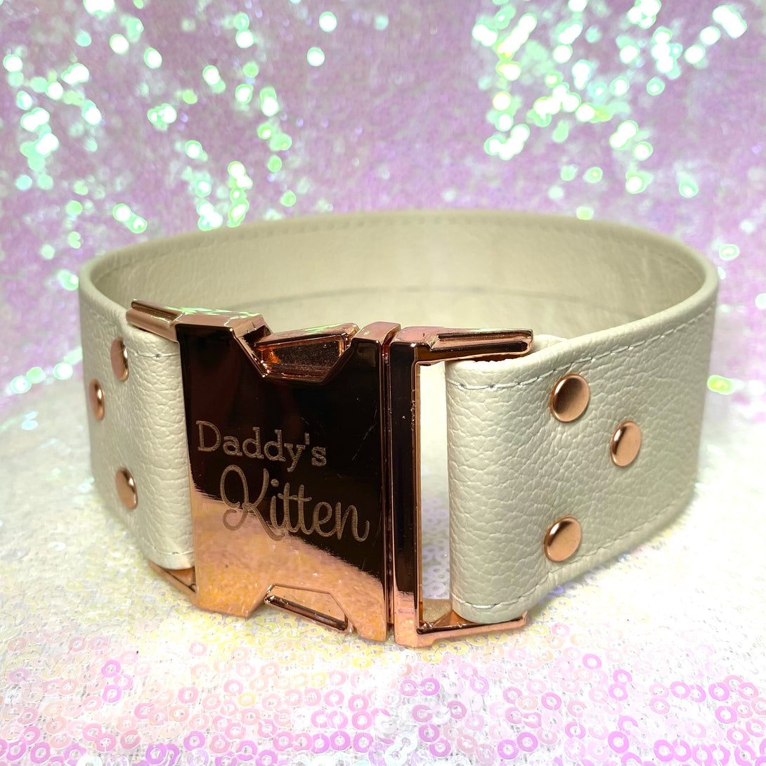 Sample Sale - Bold Side Squeeze Buckle Collar - Cream and Rose Gold - 13" Sample Sale Restrained Grace   