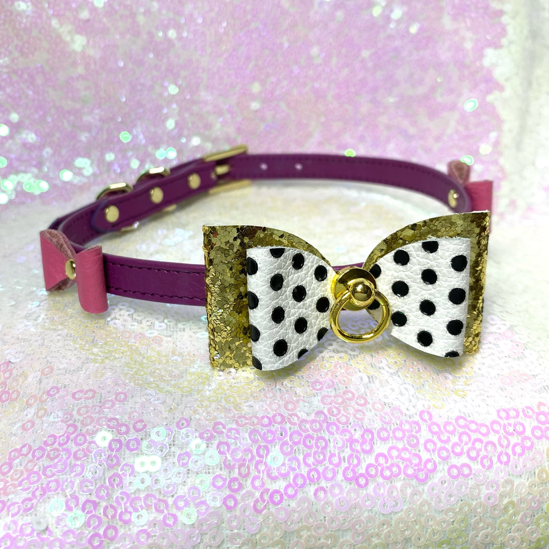 Sample Sale - Party Bow Mini Collar - Amethyst and Gold - 12"-15" Sample Sale Restrained Grace   