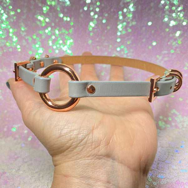 Sample Sale - Mini Double Buckle Ring of O Collar - Gray and Rose Gold - 15"-17" Sample Sale Restrained Grace   