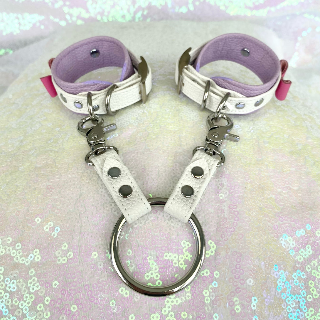 Vegan White Leather and Silver BDSM Double Snap Hook Bondage Strap Restrained Grace   