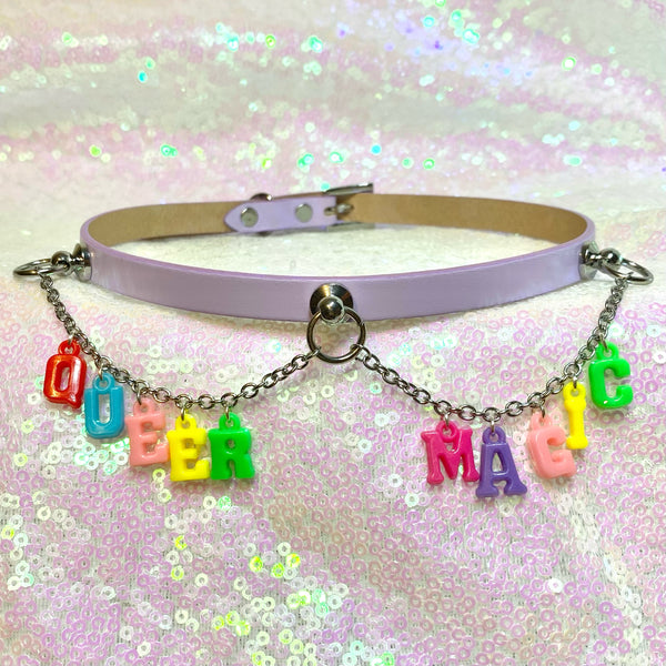 Sample Sale - Pet Name Charm Mini Collar - Lavender Queer Magic 15"-17" Collar Restrained Grace   