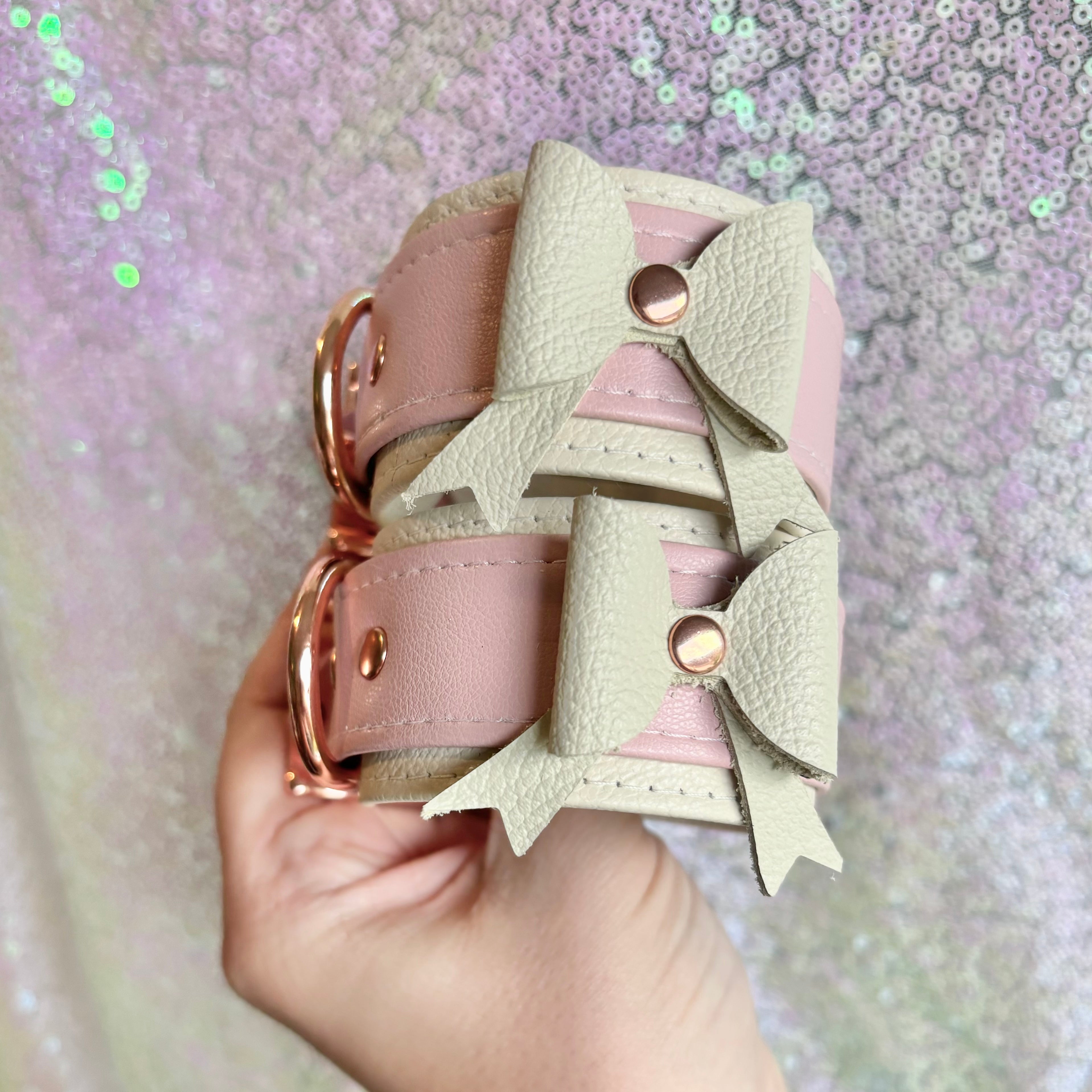Design Your Own Bold Bow Leather Bondage Cuffs Cuffs Restrained Grace   