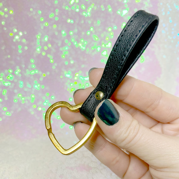 Black & Gold Leather Heart Keychain Keychain Restrained Grace   