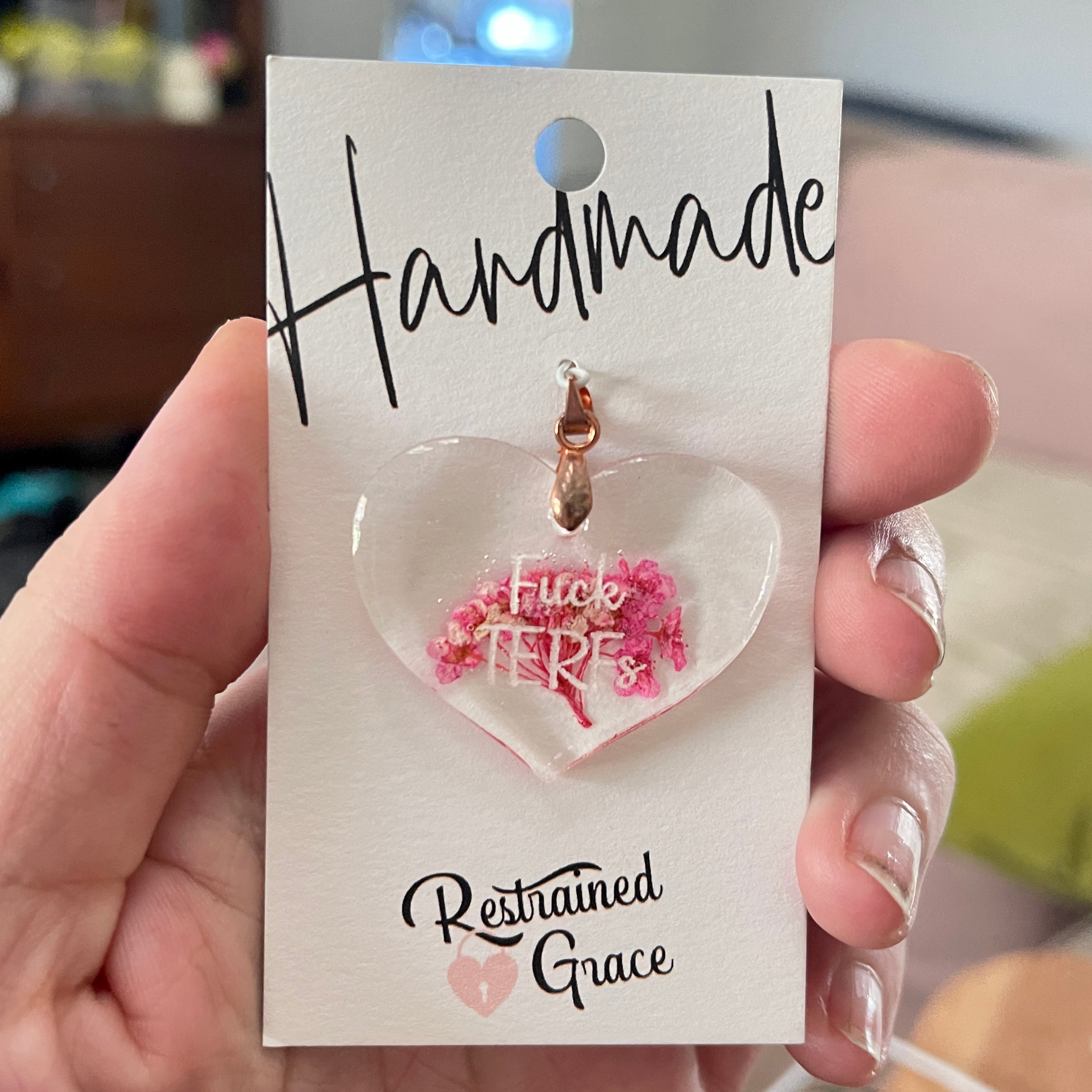 Sample Sale - Collar Tag - Fuck TERFs with Dried Flowers Collar Tag Restrained Grace