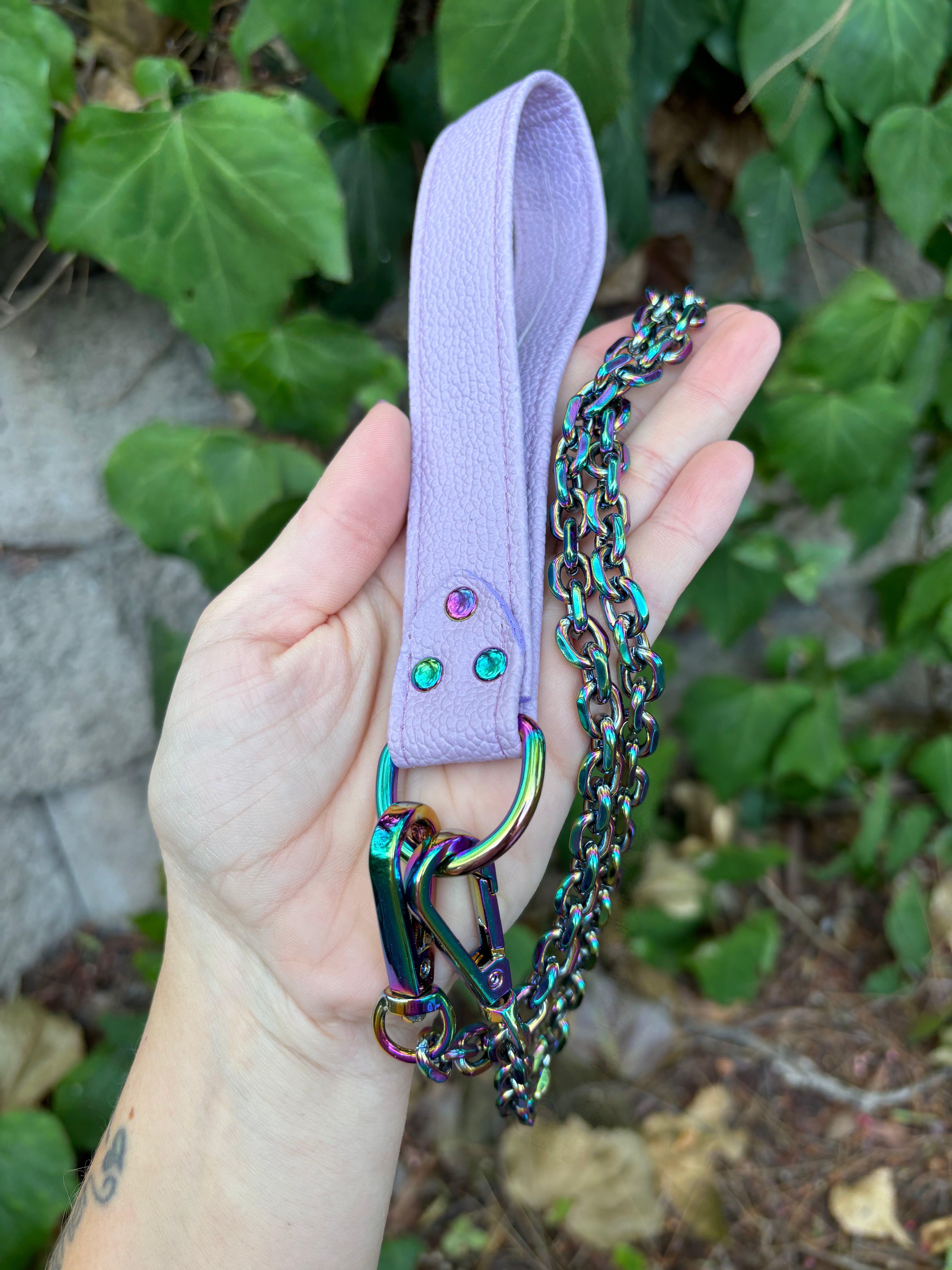 Sample Sale - Classic Leash - Vegan Lavender and Iridescent Rainbow Collar Restrained Grace
