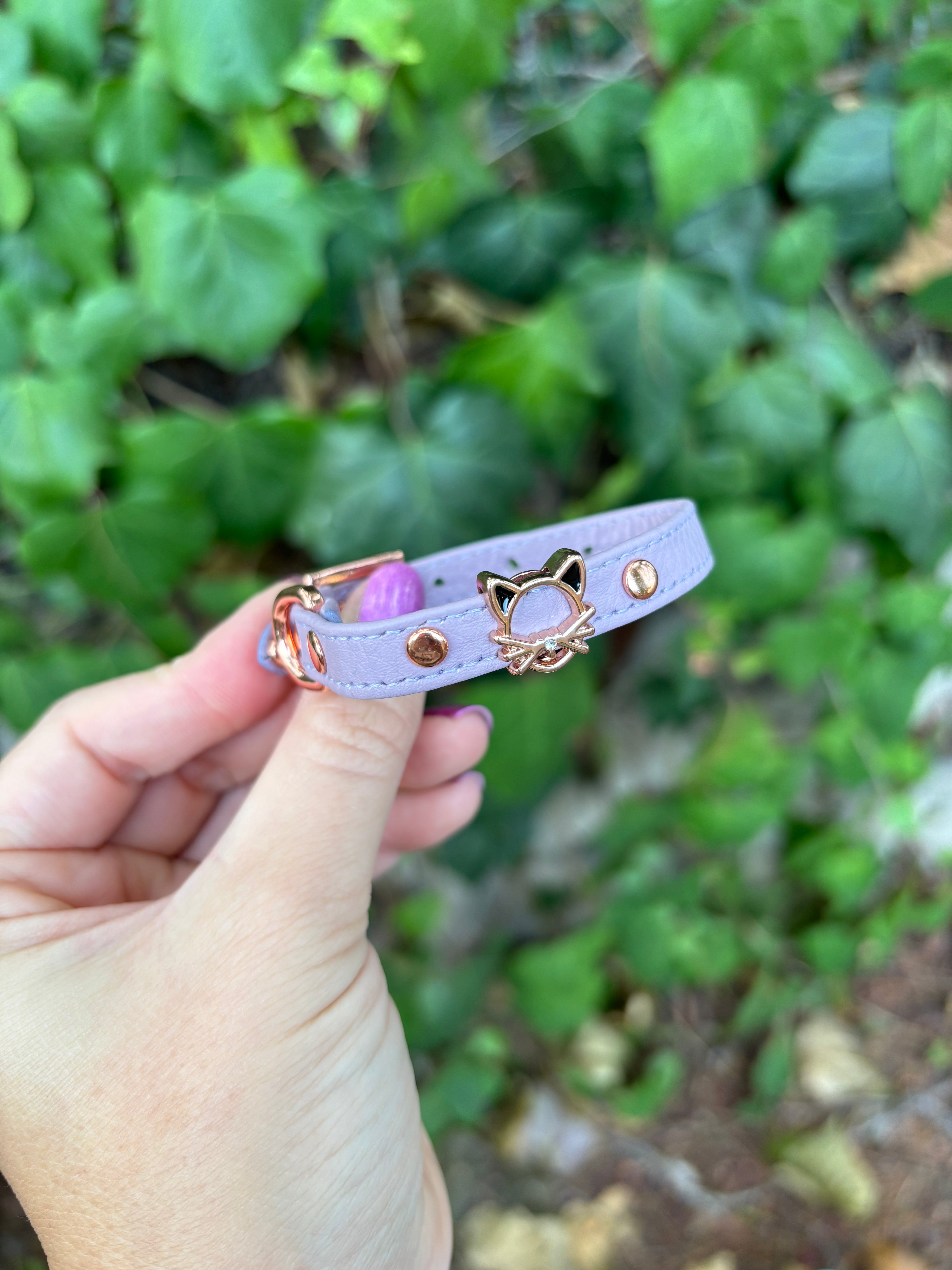 Sample Sale - Lavender and Rose Gold Kitten Charm Mini Cuff - 5”-6.5” Cuffs Restrained Grace