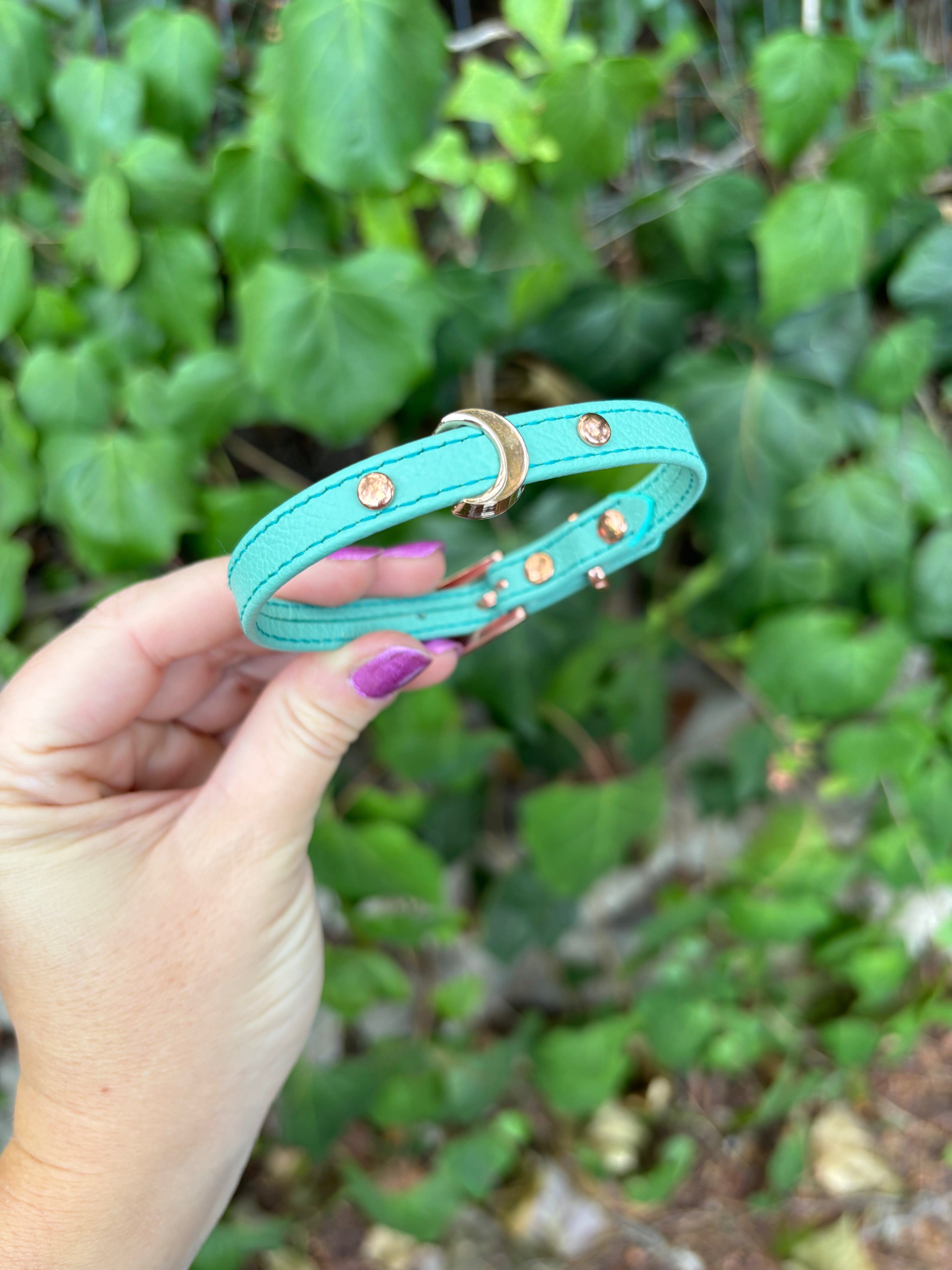Sample Sale - Aqua and Rose Gold Crescent Moon Mini Cuff - 8”-9.5” Cuffs Restrained Grace