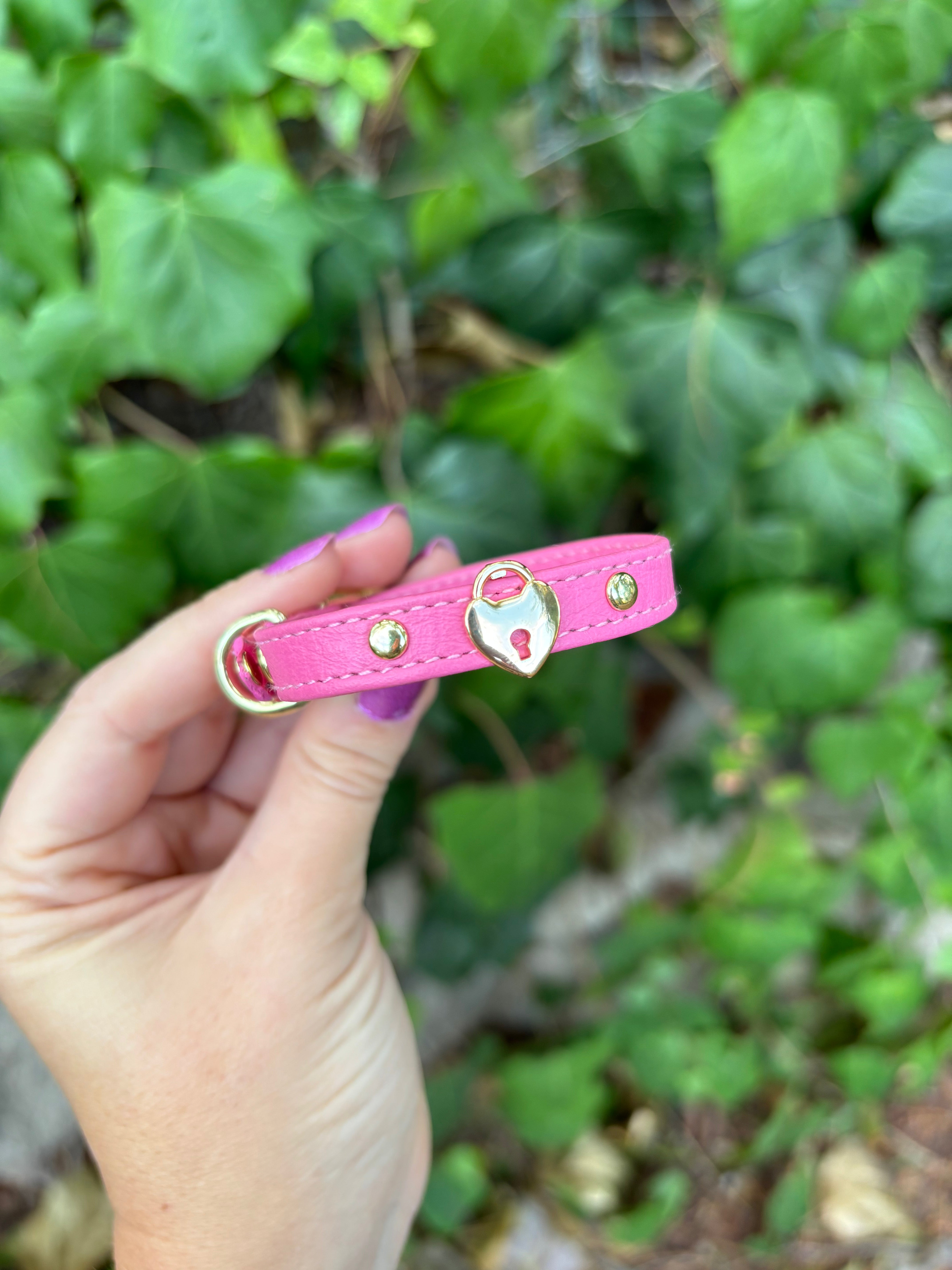 Sample Sale - Flamingo Pink and Gold Padlock Charm Mini Cuff - 6”-8” Cuffs Restrained Grace