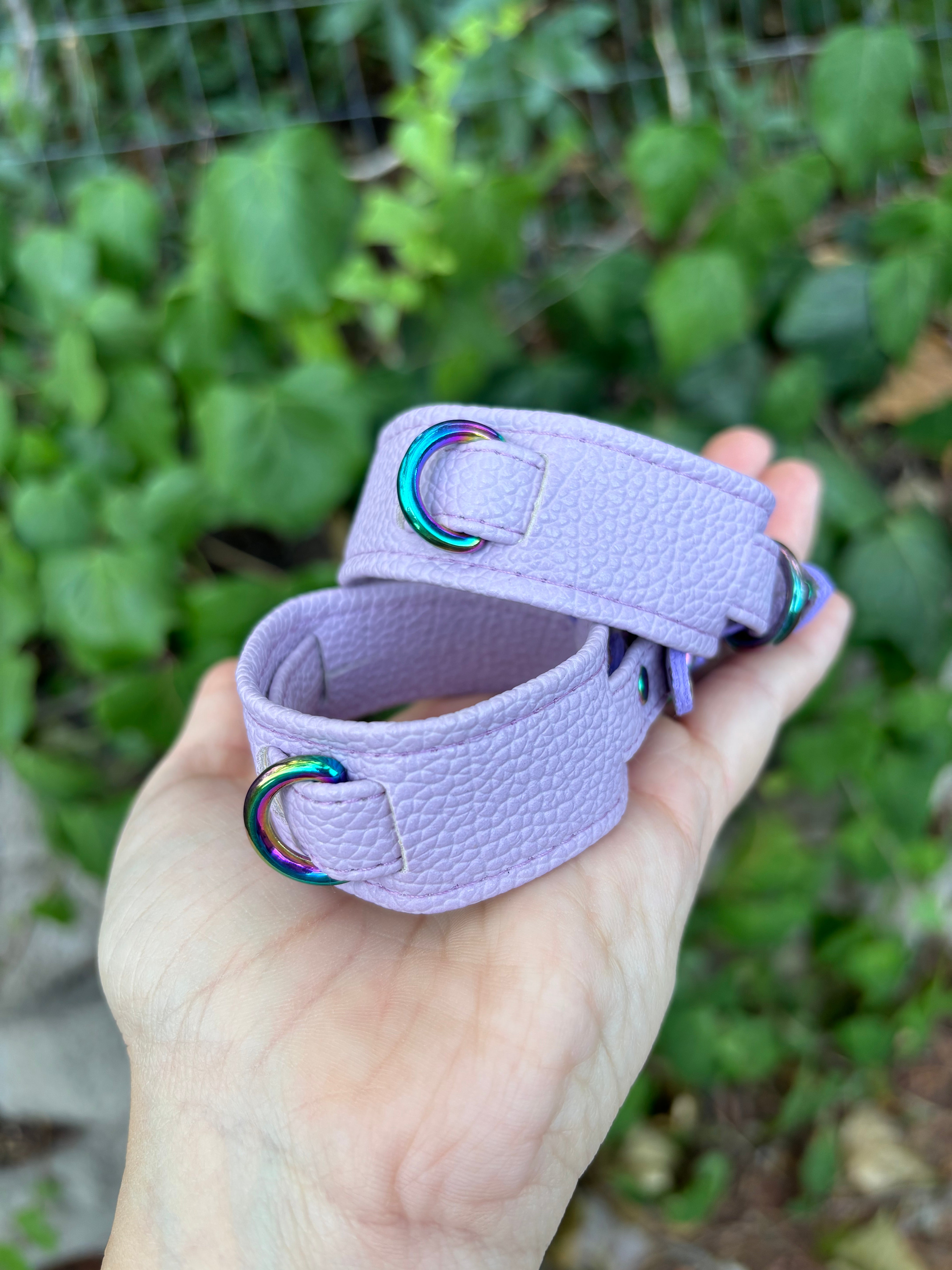Sample Sale - Layered Cuffs - Vegan Lavender and Iridescent - 6”-8” Cuffs Restrained Grace