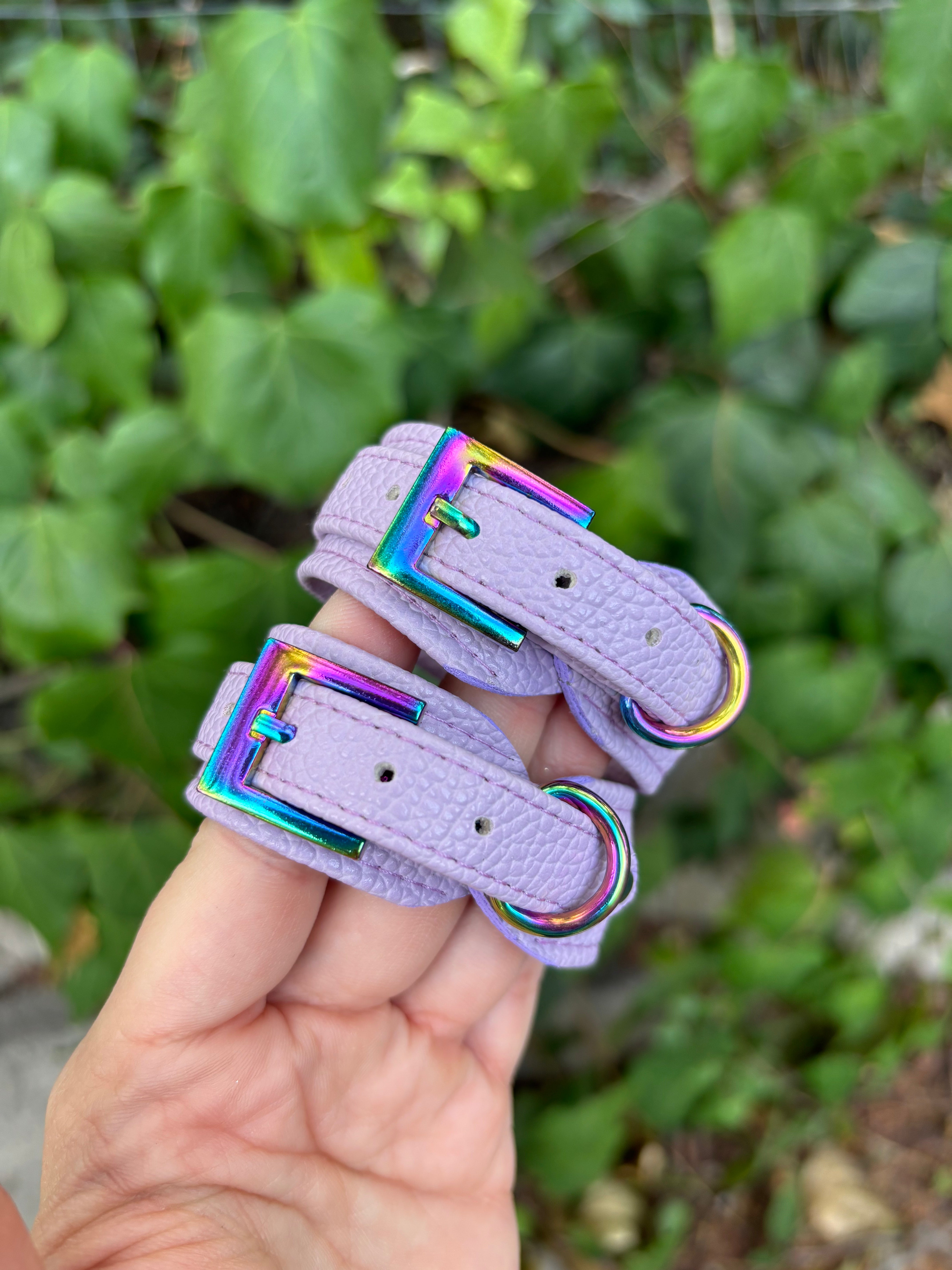 Sample Sale - Layered Cuffs - Vegan Lavender and Iridescent - 6”-8” Cuffs Restrained Grace