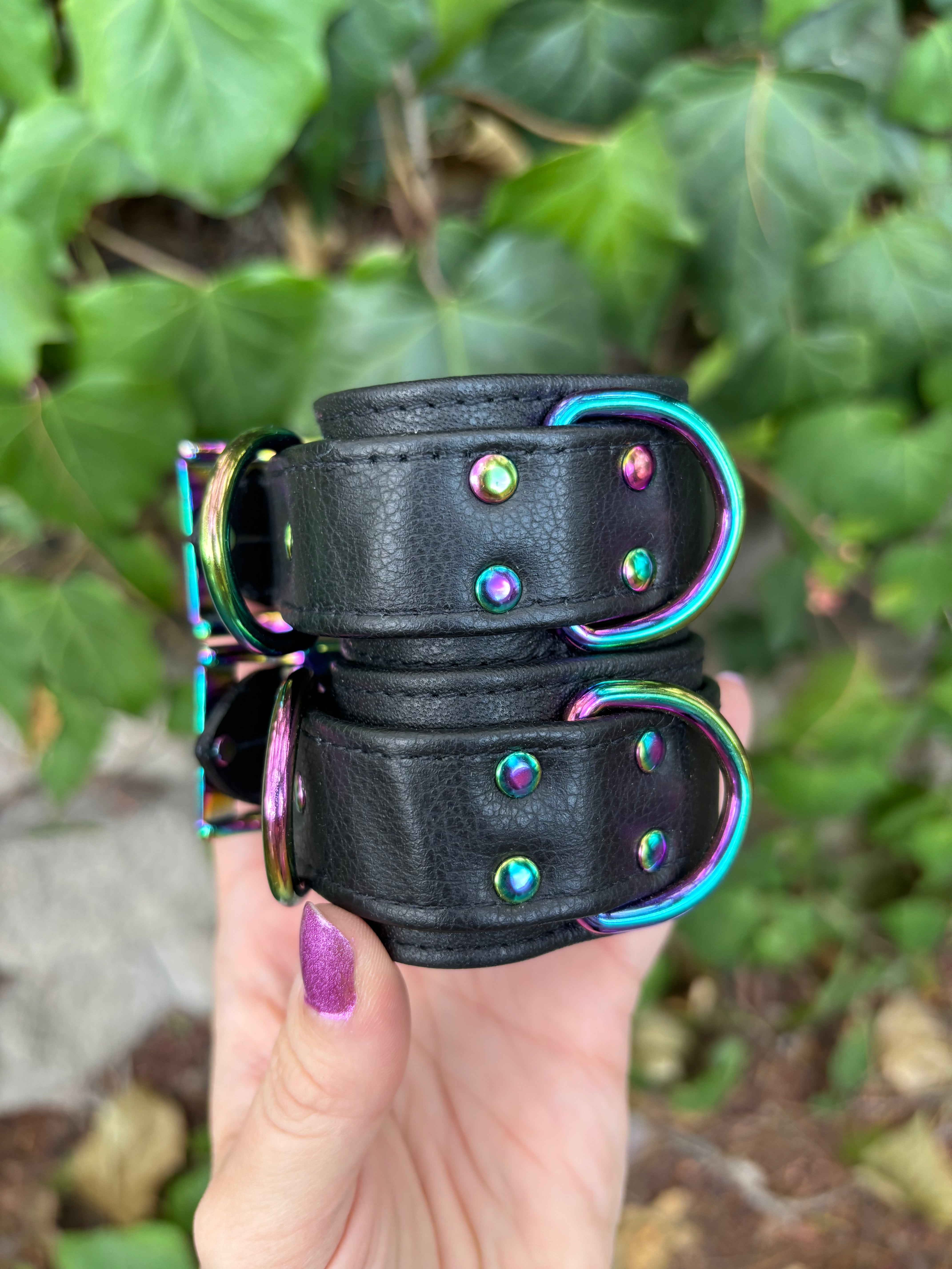 Sample Sale - Bold Cuffs - Black and Iridescent - 6”-8” Cuffs Restrained Grace