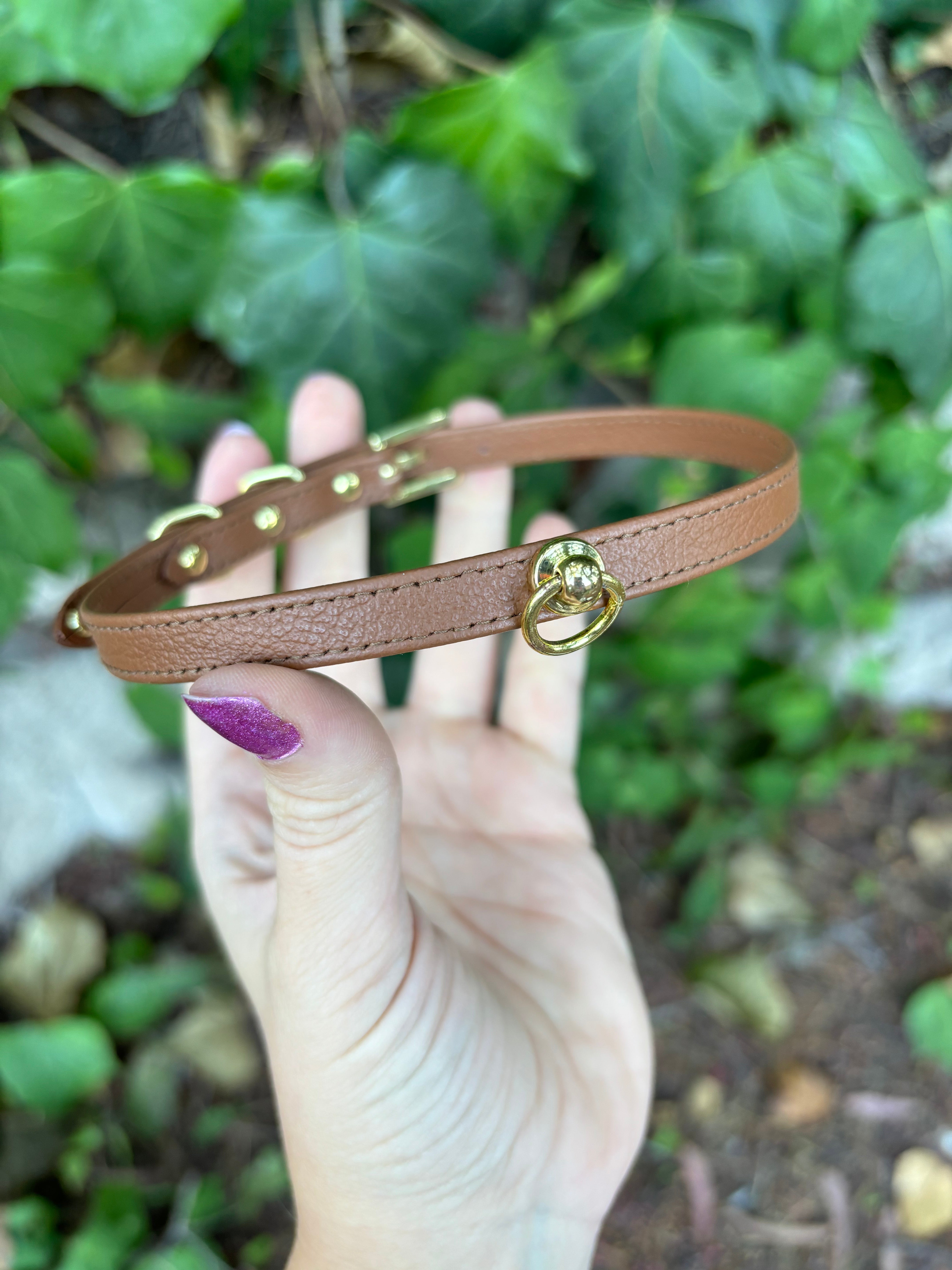 Sample Sale - Cognac Brown and Gold Mini Collar - 12”-15” Collar Restrained Grace